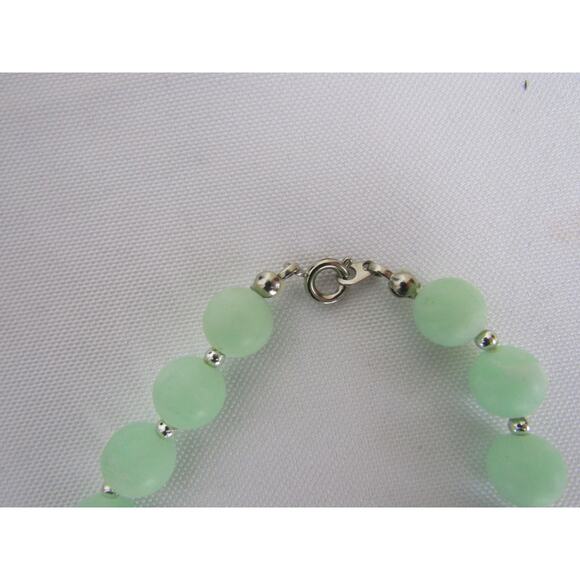 Green Marble Beaded Silver Tone Necklace 28" Boho Cottagecore Festive Whimsical - Picture 4 of 7